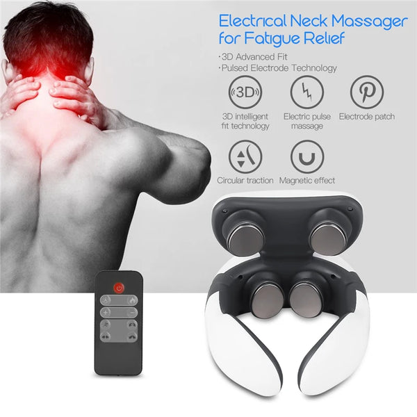 Magnetic Pulse Vibration Neck Massager for Pain Relief Health Care Relaxing Health Deep Tissue Cervical Massage Remote Control